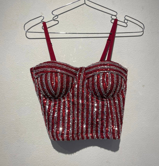crop top de lentejuelas rojo