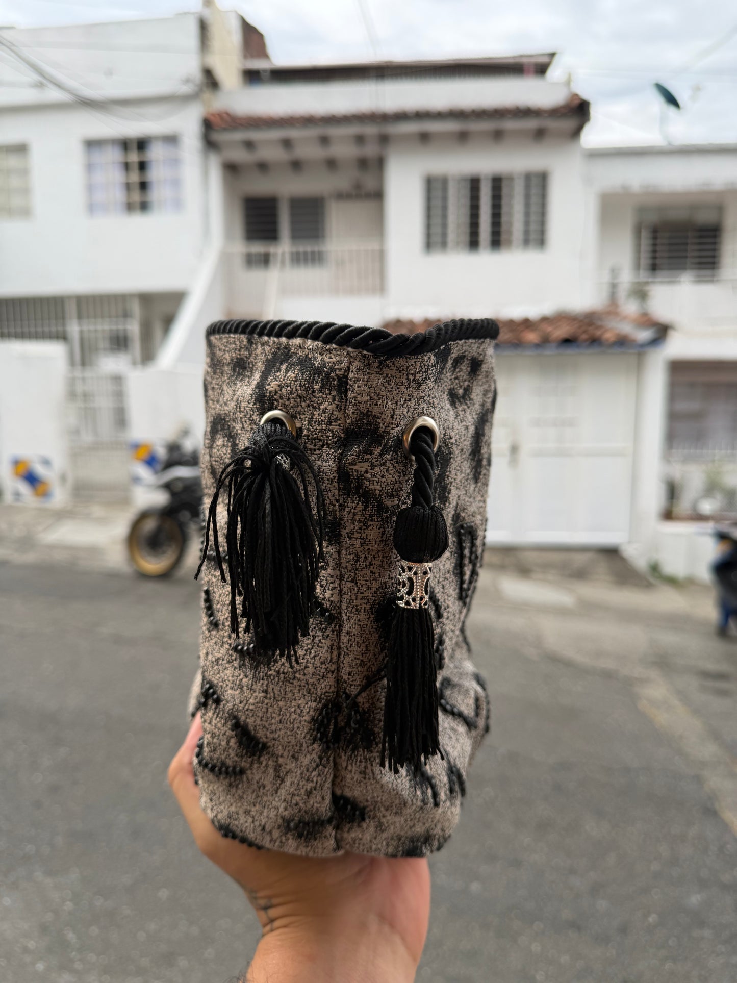 Bucket Bag Boucle Animal Print Gris - NOUR