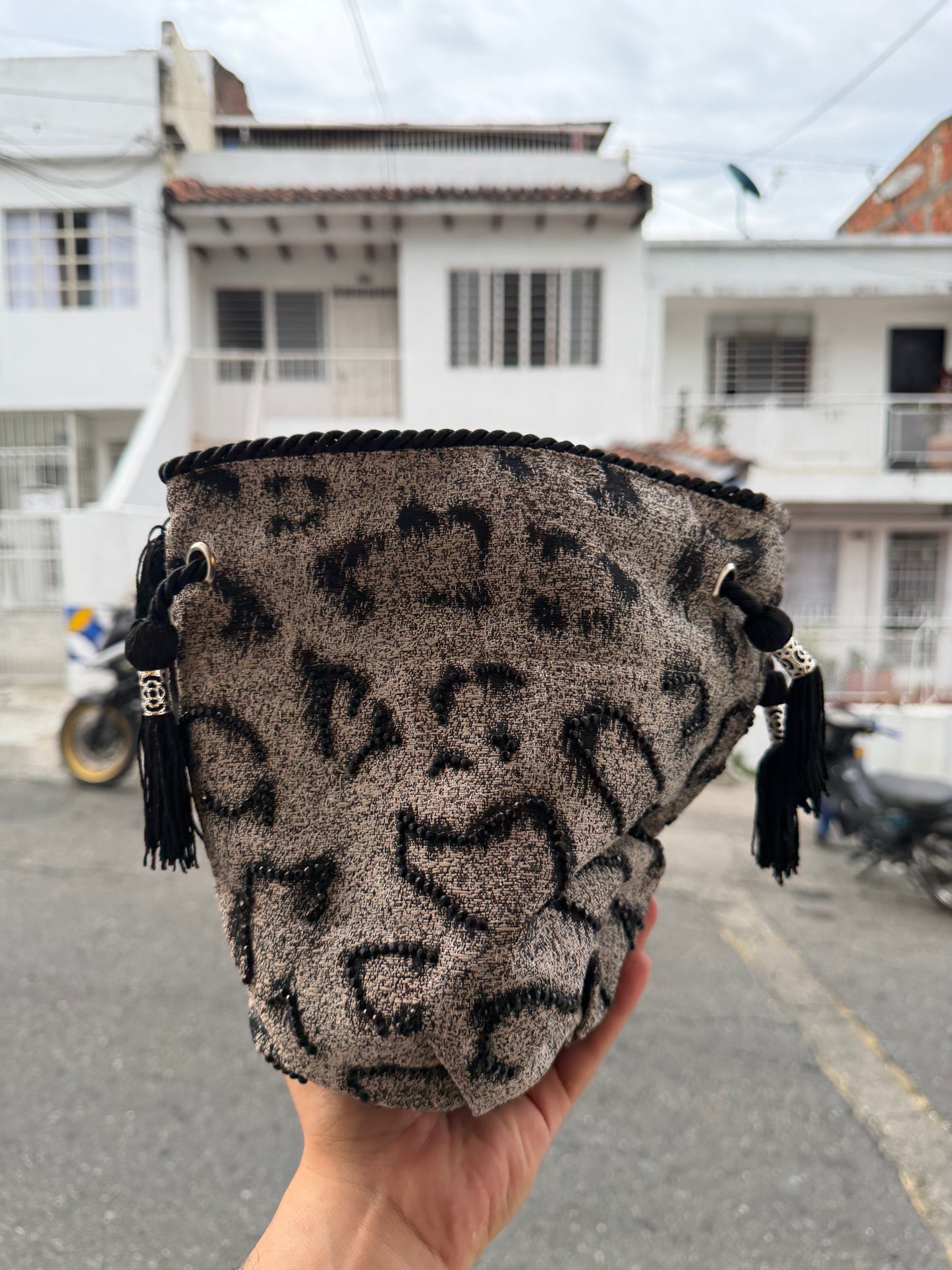 Bucket Bag Boucle Animal Print Gris - NOUR